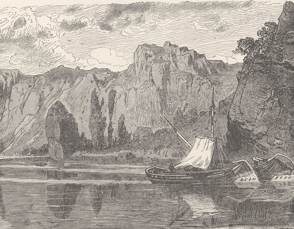 GERMANY. Bank of the Lahn at Diez 1903 old antique vintage print picture